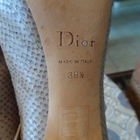 Christian Dior Beige Snake Embosed Lace Up Ankle Boots Size 38 1/2B - Picture 16 of 16